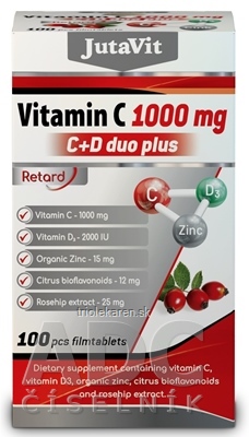 JutaVit Vitamín C 1000 mg + D3 2000 IU duo plus tbl so zinkom, bioflavonoidmi a šípkami 1x