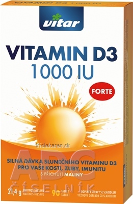 VITAR VITAMIN D3 FORTE 1 000 IU tablety s príchuťou maliny 90 ks