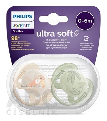 AVENT CUMLÍK Ultra Soft Premium 0-6 m chlapec na utišovanie silik. FlexiFit zvieratko 2 ks