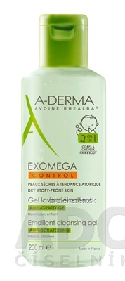 A-DERMA EXOMEGA CONTROL GEL LAVANT ÉMOLLIENT 2EN1 zvláčňujúci umývací gél, deti, 1x200 ml