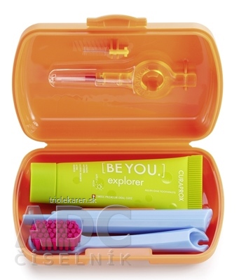 CURAPROX Travel set oranžový zubná kefka 1 ks medzizubná kefka CPS 2 ks zubná pasta 10 ml