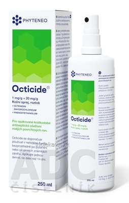 Octicide 1 mg/g + 20 mg/g dermálny roztokový sprej aer deo (fľ.HDPE) 1x250 ml