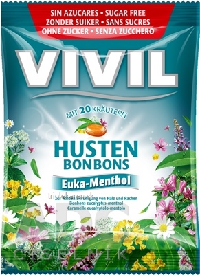 VIVIL BONBONS HUSTEN drops s eukalyptovo-mentolovou príchuťou s 20 bylinami bez cukru 60 g