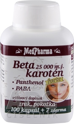 MedPharma BETAKAROTÉN 25.000 m.j.+Pantenol+PABA cps 100+7 zadarmo (107 ks)