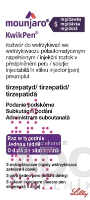 Mounjaro 5 mg/dávka KwikPen Injekčný roztok 20 mg pero napl. - KwikPen 3 x 2,4 ml