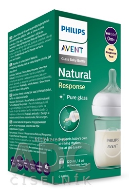 AVENT FĽAŠA Natural Response 120 ml sklenená, cumlík pre podporu rytmu pitia (0m+) 1x1 ks