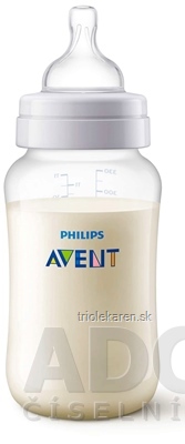 AVENT FĽAŠA PP Antikolik 330 ml polopriehľadná, antikolikový mäkký cumlík s 3 otvormi, 1x1