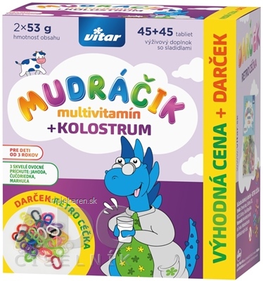 VITAR MUDRÁČIK multivitamín + KOLOSTRUM tablety zmes 3 príchutí 2 x 45 ks + retro céčka