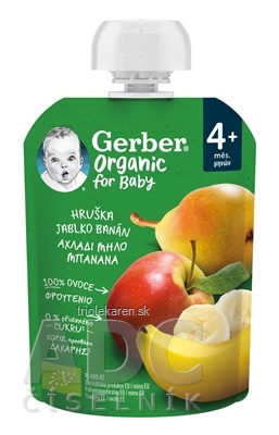 Gerber Organic Kapsička Hruška jablko banán bio ovocná desiata od ukonč. 4. mesiaca 90 g