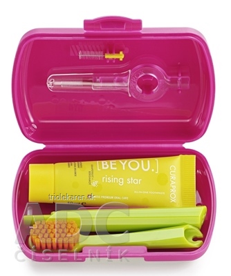 CURAPROX Travel set magenta zubná kefka 1 ks medzizubná kefka CPS 2 ks zubná pasta 10 ml