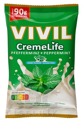 VIVIL BONBONS CremeLife PEPPERMINT drops so smotanovo mätovou príchuťou bez cukru 90 g