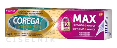 COREGA POWER MAX UPEVNENIE + KOMFORT fixačný krém na zubné náhrady, bez príchute 1x40 g