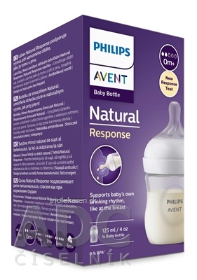 AVENT FĽAŠA Natural Response 125 ml priehľadná cumlík pre podporu rytmu pitia 0 m+ 1 ks