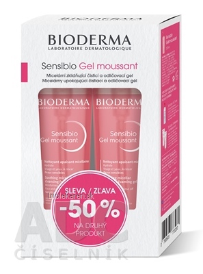 BIODERMA Sensibio Gel moussant 1+1 Festival jemný čistiaci a odličovací gél 2x200 ml (zľav