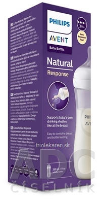 AVENT FĽAŠA Natural Response 330 ml priehľadná cumlík pre podporu rytmu pitia 3 m+ 1 ks