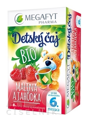 MEGAFYT Detský čaj BIO MALINA A JAHÔDKA ovocný čaj od ukončeného 6. mesiaca 20 x 1,75 g