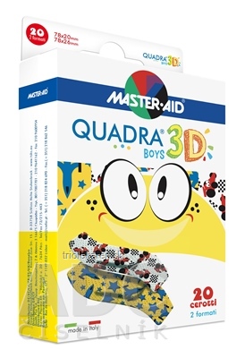 QUADRA 3D BOYS Náplasť pre chlapcov 2 veľkosti 78 x 20 mm 78 x 26 mm 20 ks