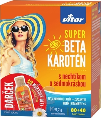 VITAR SUPER BETA KAROTÉN tablety s nechtíkom a sedmokráskou 120 ks + darček