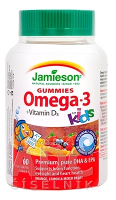 JAMIESON OMEGA-3 KIDS GUMMIES želatínové pastilky s vitamínom D3 60 ks