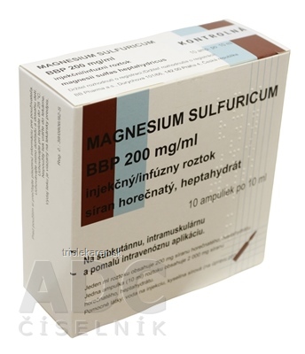 MAGNESIUM SULFURICUM BBP 200 mg/ml sol inj (amp.skl.) 10x10 ml