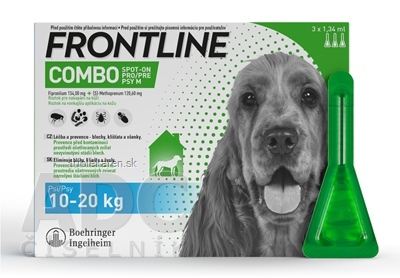 FRONTLINE COMBO SPOT-ON PRE PSY M roztok proti parazitom pipeta psy 10 - 20 kg 3 x 1,34 ml