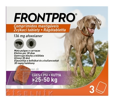 FRONTPRO 136 mg žuvacie tablety pre psy 25 - 50 kg 3 ks