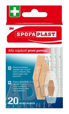 3M SPOFAPLAST č.607 Náplasti prvej pomoci mix veľkostí a druhov 1x20 ks