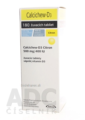 Calcichew-D3 Citron 500 mg/400 IU tbl mnd 500 mg/10 µg (fľ.HDPE) 1x180 ks