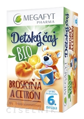 MEGAFYT Detský čaj BIO BROSKYŇA A CITRÓN ovocný čaj (od ukonč. 6. mesiaca) 20x2 g (40 g)