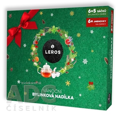 LEROS VIANOČNÁ BYLINKOVÁ NÁDIELKA 3 6 druhov čajov po 5 vrecúšok + menovky na darčeky 6 ks