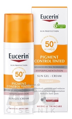 Eucerin SUN PIGMENT CONTROL TINTED SPF 50+ LIGHT emulzia na opaľovanie s depigmentačným úč