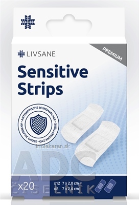 LIVSANE Náplasti Sensitive PREMIUM prúžky 2 veľkosti na citlivú pokožku 20 ks