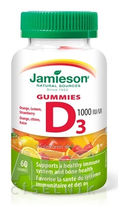 JAMIESON VITAMÍN D3 1000 IU GUMMIES želatínové pastilky, mix ovocných príchutí 1x60 ks