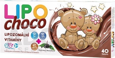LIPOchoco Lipozomálne vitamíny C+D3+ZN+Baza čierna čokoládové medvedíky 40 ks