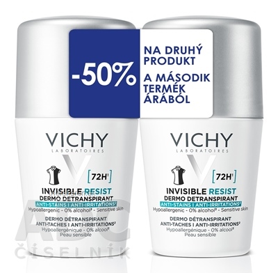 VICHY INVISIBLE RESIST DETRANSPIRANT 72H DUO detranspirant proti zápachu roll-on 2 x 50 ml