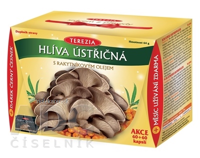 TEREZIA HLIVA USTRICOVITÁ S RAKYTNÍKOVÝM OLEJOM AKCIA cps 2x60 ks + darček Čierny cesnak c