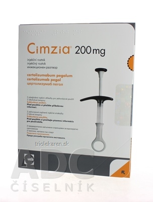 Cimzia 200 mg sol inj (striek.inj.napl.+2 lieh.tamp.) 2x1 ml
