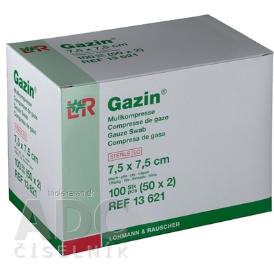 GAZIN KOMPRESY GÁZOVÉ NESTERILNÉ 7,5 x 7,5 cm so založenými okrajmi 100 ks