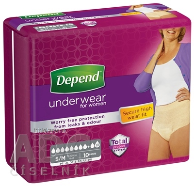 DEPEND MAXIMUM S/M pre ženy naťahovacie nohavičky obvod bokov 70-105 cm priedušné 10 ks
