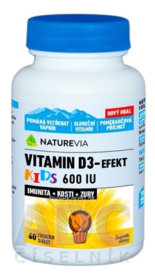 NATUREVIA VITAMIN D3-EFEKT KIDS 600 I.U. cmúľacie pastilky s pomarančovou príchuťou 1x60 k