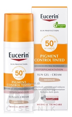Eucerin SUN PIGMENT CONTROL TINTED SPF 50+ MEDIUM emulzia na opaľovanie s depigmentačným ú