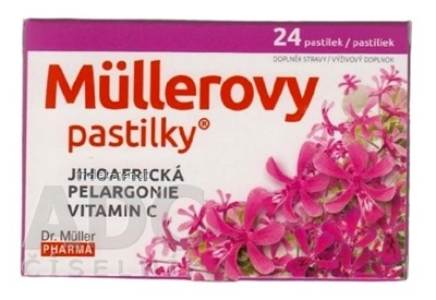 MÜLLEROVE pastilky Juhoafrická PELARGÓNIA, VIT. C 1x24 ks