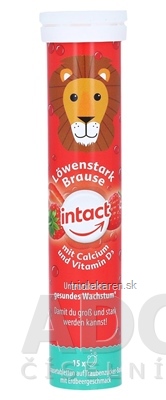 INTACT Silný lev Hroznový cukor kalcium a vit. D3 šumivé tablety jahodová príchuť 15 ks