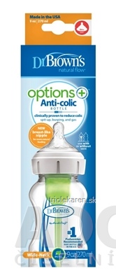 Dr.BROWN´S DOJČENSKÁ FĽAŠA OPTIONS+ 270 ml Wide-neck 0 m+ anti-colic plastová biela 1 ks